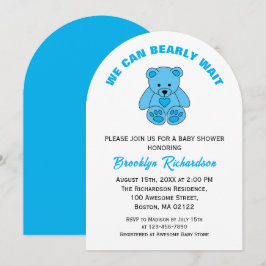 Vi kan vänta på Blue Nalle Baby Shower Inbjudningar