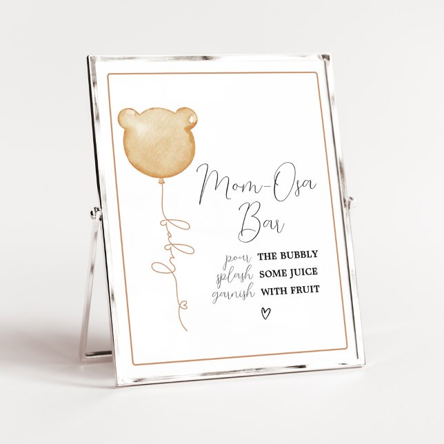 Vi kan vänta på Brown Balloon Baby Mamma Osa Pub Poster (Gender Neutral Minimalist Bear Baby Shower Mom Osa Bar Sign)