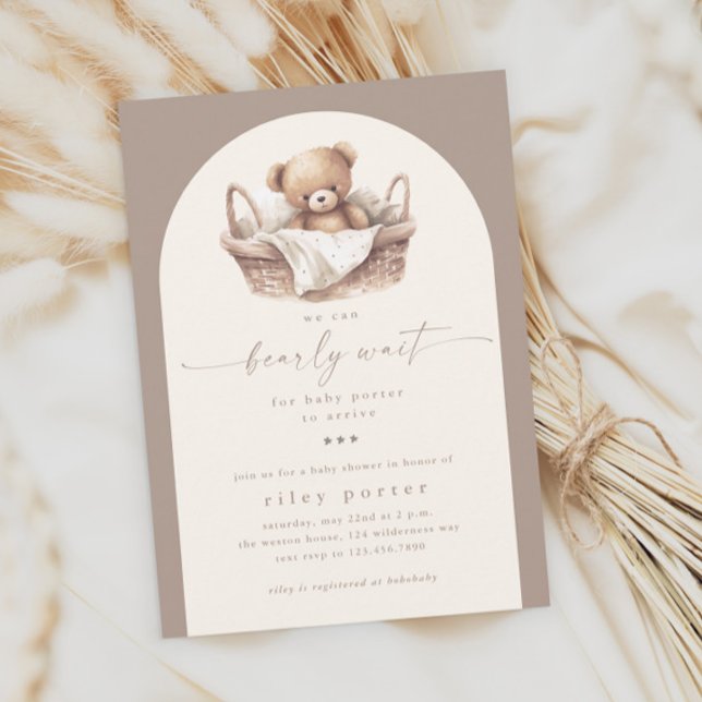 Vi kan vänta på en Neutral Boho Baby Shower Inbjudningar (We can bearly wait gender neutral boho baby shower invitation.)