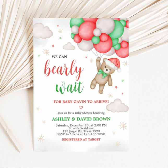 Vi kan vänta på julbabyduschen inbjudningar (Can Bearly Wait Christmas Baby Shower Invitation)