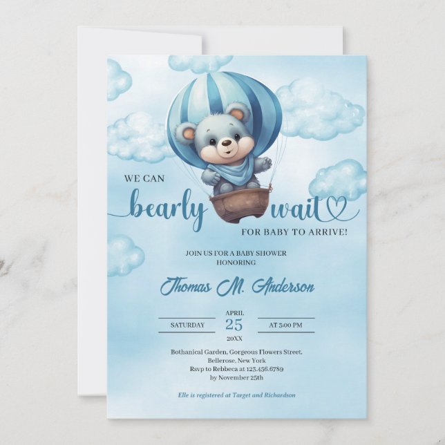 Vi kan vänta på nalle Baby Shower Inbjudningar (Framsida)