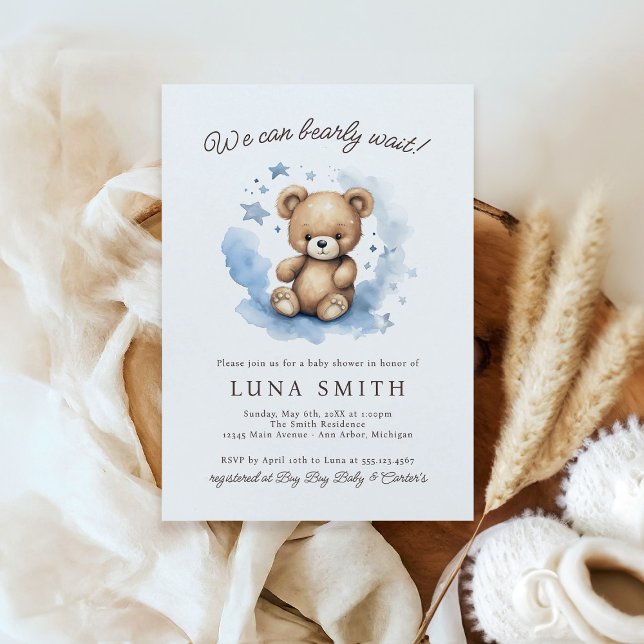 Vi kan vänta på Pastel Blue Baby Shower Inbjudningar (Skapare uppladdad)