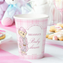 Vi kan vänta på rosa plaid babyduschmonogram