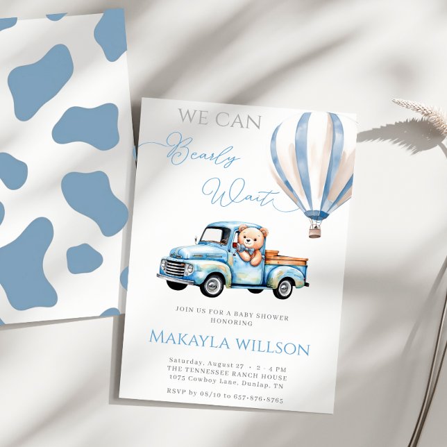 Vi kan vänta på Rustic Blue Teddy Baby Shower Inbjudningar (Skapare uppladdad)