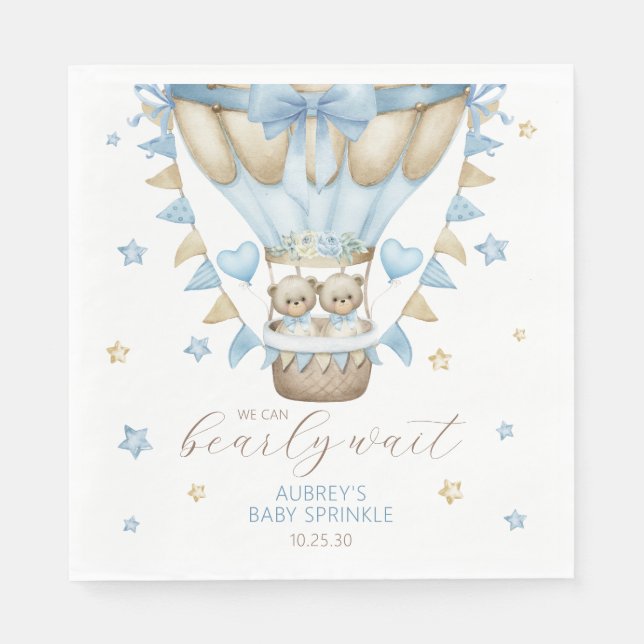 Vi kan vänta på Twin Boy Baby Sprinkle Pappersservett (Framsidan)