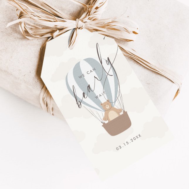 Vi kan vänta | Pojke Blue Balloon Shower Presentetikett (Skapare uppladdad)