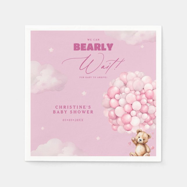 Vi kan vänta Rosa Baby Shower Napkins Pappersservett (Framsidan)