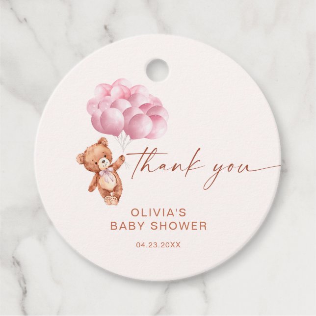 Vi kan vänta Rosa Balloon Tack Gåvor Etiketter (Framsida)