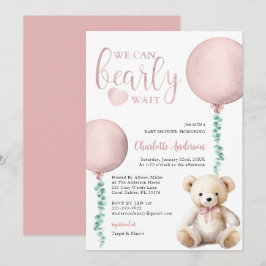 Vi kan vänta Rosa Bear Baby Shower Inbjudan