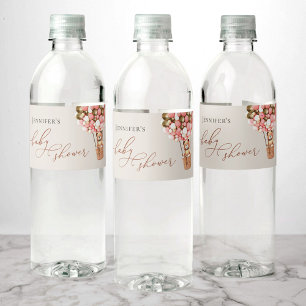 Vi kan vänta! Rosa Guld Baby Shower Vattenflaskor Etikett