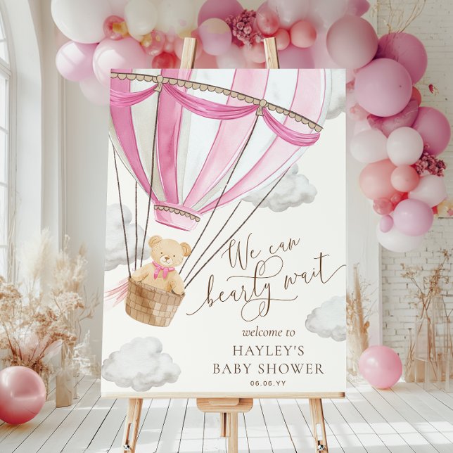Vi kan vänta Rosa Hett Luft Ballon Baby Shower Poster (Skapare uppladdad)