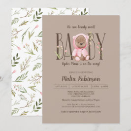 Vi kan vänta! Rosa Nalle Baby Shower Inbjudningar
