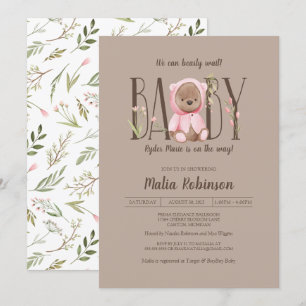 Vi kan vänta! Rosa Nalle Baby Shower Inbjudningar
