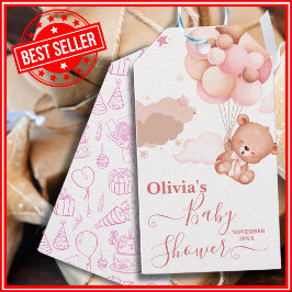 Vi kan vänta Rosa Pooh Bear Baby Shower Presentetikett