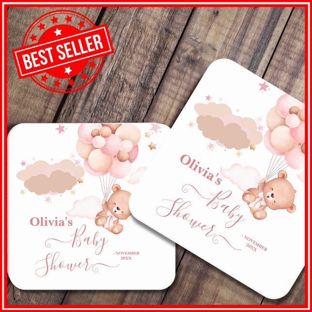 Vi kan vänta Rosa Pooh Bear Baby Shower Underlägg Papper Kvadrat (Skapare uppladdad)