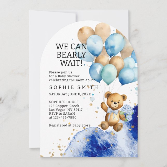 Vi kan vänta Royal Blue och Guld Abstrakt Inbjudningar (Framsida)