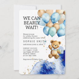 Vi kan vänta Royal Blue och Guld Baby Shower Inbjudningar