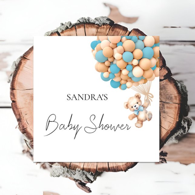 Vi kan vänta teddy Blue Balloon Serviettes Pappersservett (Skapare uppladdad)