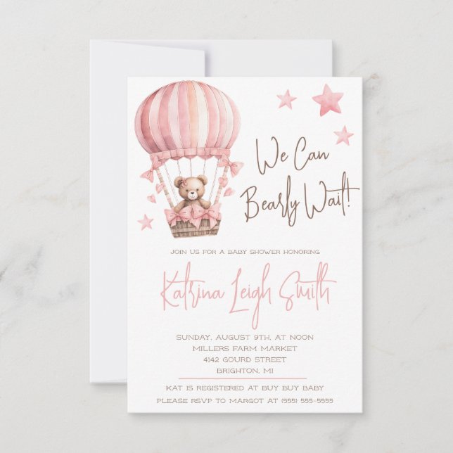 Vi kan vänta tidigt! Luftballong Baby Shower Inbjudningar (Framsida)