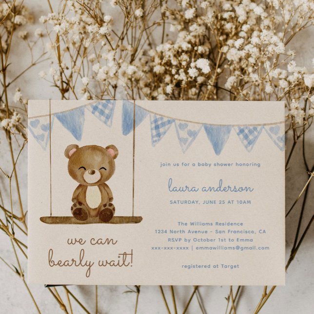 Vi kan vänta tidigt! Nalle Boy Baby Shower Inbjudningar (Skapare uppladdad)