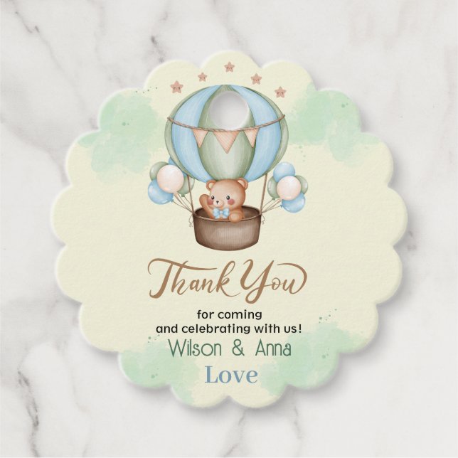 Vi kan vänta tidigt på babyduschbjörn gåvor etiketter (Framsida)