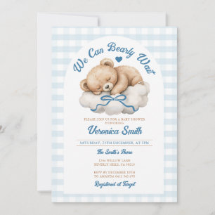 Vi kan vänta tidigt på Blue Bow Bear Boy Shower Inbjudningar