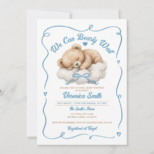 Vi kan vänta tidigt på Blue Bow Bear Boy Shower Inbjudningar