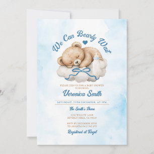 Vi kan vänta tidigt på Blue Bow Bear Boy Shower Inbjudningar