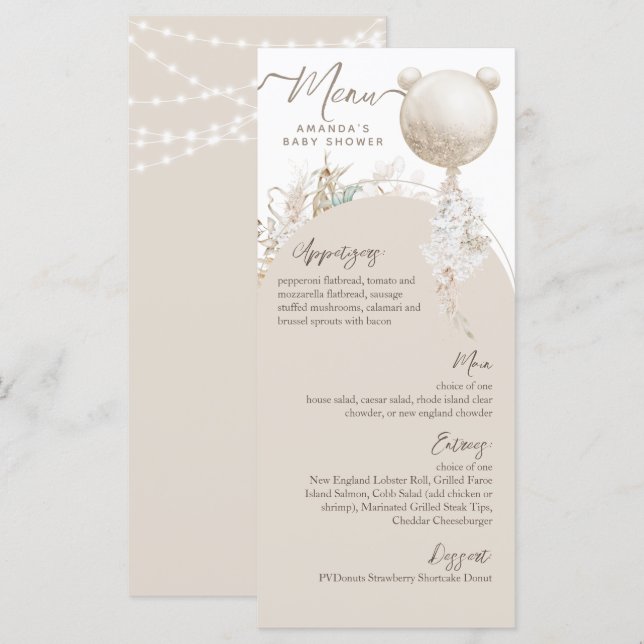 Vi kan vänta tidigt på modern Boho Baby Shower Meny (Fram/baksida)
