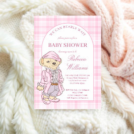 Vi kan vänta tidigt på rosa klassiska babydusch. inbjudningar