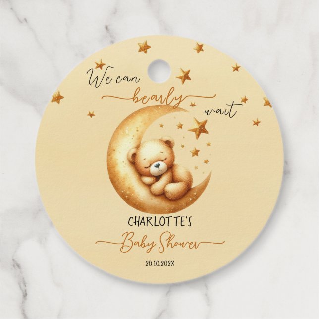 Vi kan vänta tills Baby Bear Baby Shower. Gåvor Etiketter (Baksida)