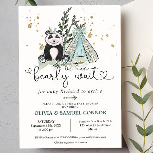 Vi kan vänta tills Boho Panda Baby Shower Inbjudningar