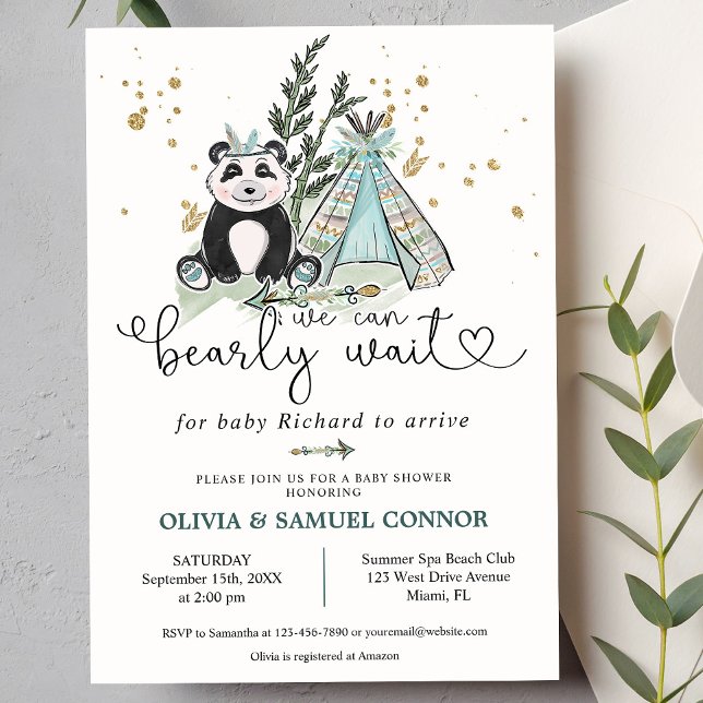 Vi kan vänta tills Boho Panda Baby Shower Inbjudningar (Skapare uppladdad)