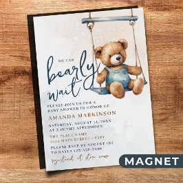 Vi kan vänta tills Denim Nalle Baby Shower Magnetisk Inbjudningskort
