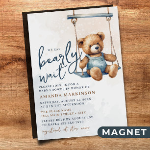 Vi kan vänta tills Denim Nalle Baby Shower Magnetisk Inbjudningskort