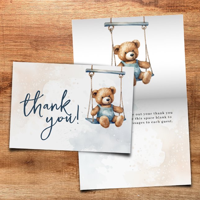 Vi kan vänta tills Denim Nalle Baby Shower Tack Kort (Skapare uppladdad)