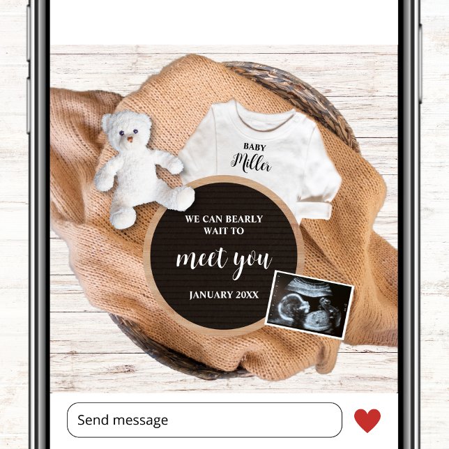 Vi kan vänta tills du har skickat foto-Graviden Meddelande (We Can Bearly Wait You Cute Photo Pregnancy Announcement)