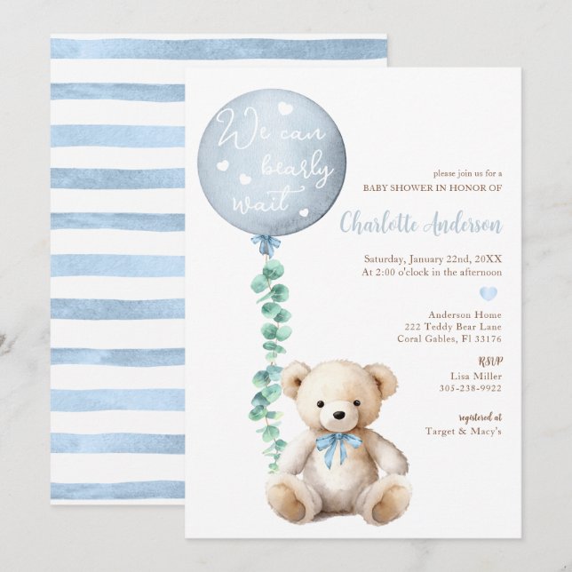 Vi kan vänta tills Eucalyptus Bear Baby Shower Inbjudningar (Fram/baksida)