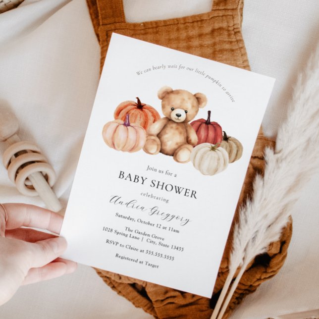 Vi kan vänta tills Pumpkin Nalle Baby Shower Inbjudningar (Skapare uppladdad)