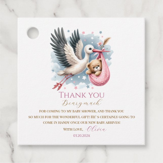 Vi kan vänta tills Rosa Baby Shower Gåvor Etiketter (Framsida)