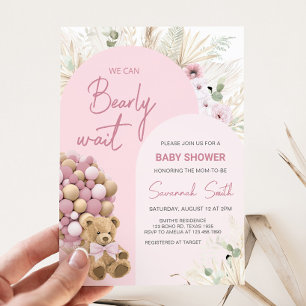 Vi kan vänta tills Rosa Baby Shower Inbjudningar