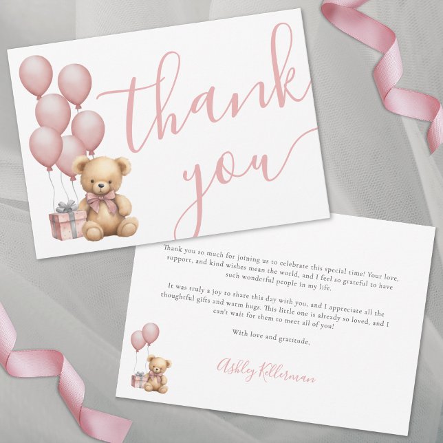 Vi kan vänta tills Rosa Baby Shower Tack Kort (We Can Bearly Wait Pink Girl Baby Shower Thank You Card)