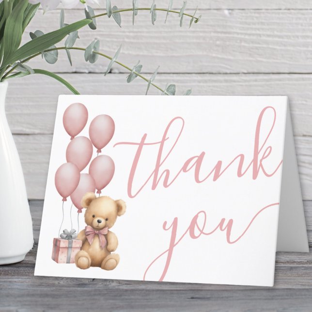 Vi kan vänta tills Rosa Baby Shower Tack Kort (We Can Bearly Wait Pink Girl Baby Shower Thank You Card )