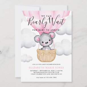 Vi kan vänta tills Rosa Balloon Girl Baby Shower Inbjudningar