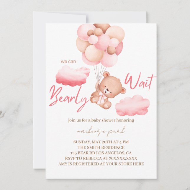 Vi kan vänta tills Rosa Bear Baby Shower Inbjudningar (Framsida)