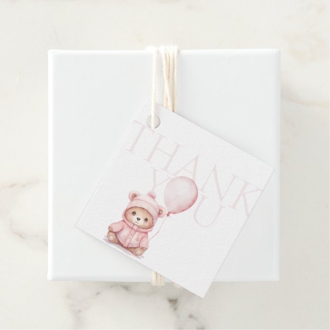 Vi kan vänta tills Rosa Bear Baby Shower Tack Gåvor Etiketter (På plats)