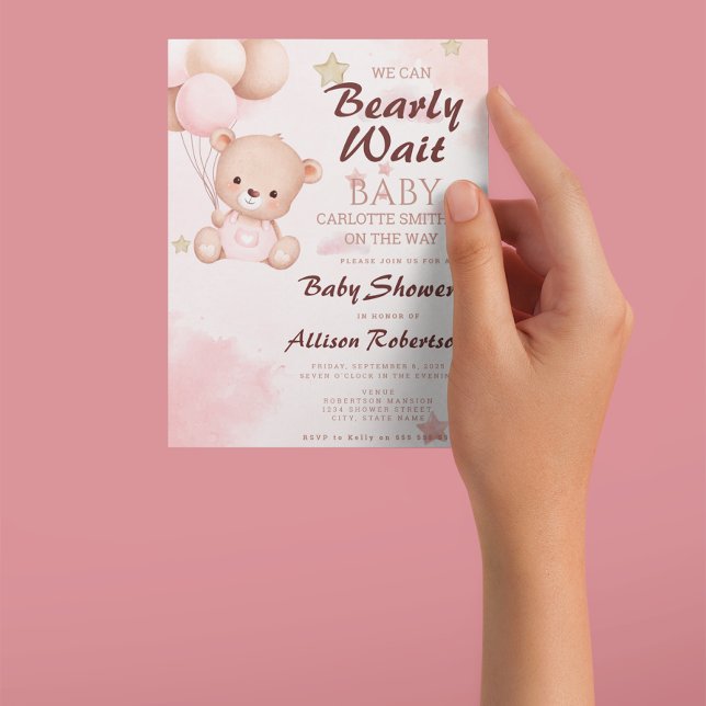 Vi kan vänta tills Rosa Girl Baby Shower. Inbjudningar (Skapare uppladdad)