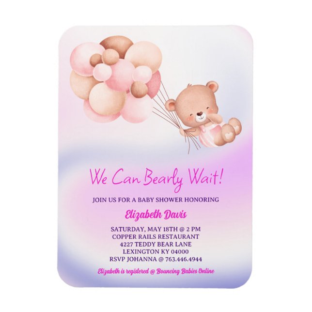 Vi kan vänta tills Rosa Lila Baby Shower Magnet (Vertikal)