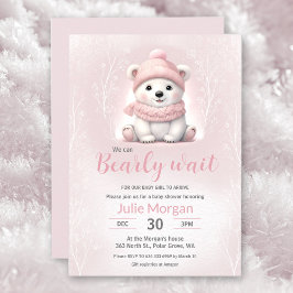 Vi kan vänta tills Rosa Polar Bear Baby Shower Inbjudningar