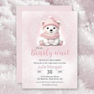 Vi kan vänta tills Rosa Polar Bear Baby Shower Inbjudningar